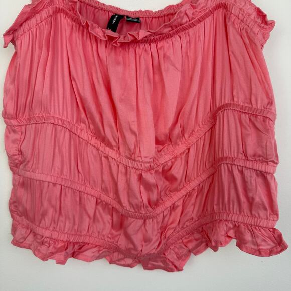 Vero Moda Womens Helyn Shirred Tie Straps Geranium Pink Crop Tank Top Small - Picture 7 of 9